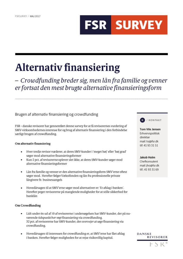 Forsidefoto af surveyen Alternativ finansiering fra maj 2017