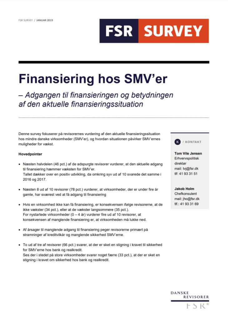 Forsidefoto af surveyen Finansiering hos SMV'er fra januar 2019